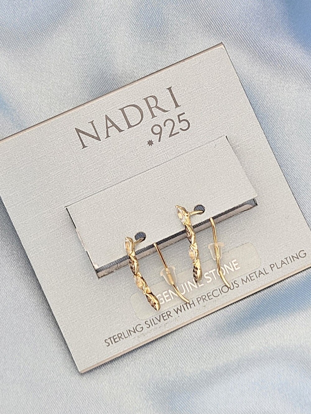 Nadri Earrings 925 Genuine Stone & CZ Pattern Gold Plated Sterling Silver Boho